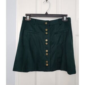 Zara Trafalue Faux Suede Mini Skirt Size Small Green Snap Front.